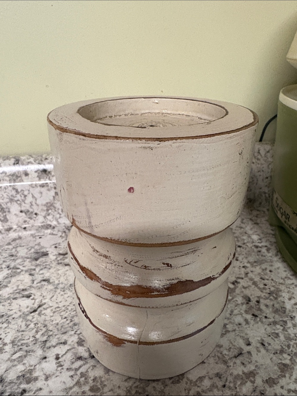 Rustic White Distressed Wooden Candle Holder - Home Art
